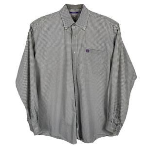 Cinch Button Down Shirt Mens Medium Olive Gingham Check Western Casual Business